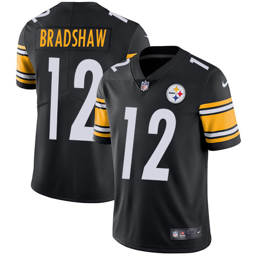Nike Steelers #12 Terry Bradshaw Black Team Color Men's Stitched NFL Vapor Untouchable Limited Jersey - Click Image to Close